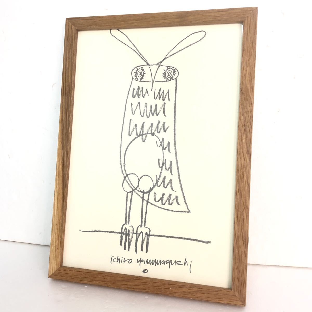 □ Ichiro Yamaguchi hand-drawn original painting ichiro yamaguchi painting owl with frame wall hanging wooden frame natural animal □24040302, artwork, painting, others