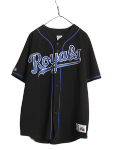 USA製 MLB オフィシャル Majestic ロイヤルズ ベースボール シャツ メンズ XL / ユニフォーム ゲームシャツ メジャーリーグ 半袖シャツ 黒