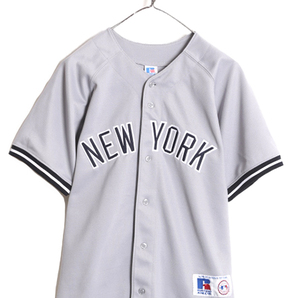 90s MLB オフィシャル ラッセル ヤンキース ベースボール シャツ メンズ S 程 ユニフォーム 半袖シャツ ゲームシャツ メジャーリーグ 野球の画像1