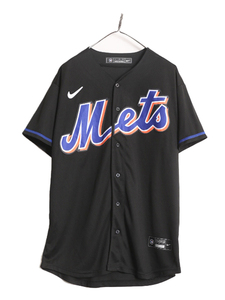 MLB オフィシャル ナイキ ニューヨーク メッツ ベースボール シャツ メンズ L / NIKE ゲームシャツ ユニフォーム 半袖シャツ ブラック 復刻