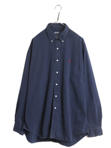 90s ラルフローレン 長袖 ボタンダウン シャツ メンズ XL / 90年代 オールド ポロ コットン 長袖シャツ ワンポイント 大きいサイズ 厚手 紺