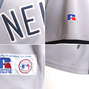 90s MLB オフィシャル ラッセル ヤンキース ベースボール シャツ メンズ S 程 ユニフォーム 半袖シャツ ゲームシャツ メジャーリーグ 野球の画像4