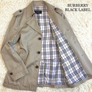 BURBERRY BLACK LABEL バーバリーブラックレーベル ノバチェック Lサイズ ホースロゴ　トレンチコート スプリングコート 三陽商会 ベージュ