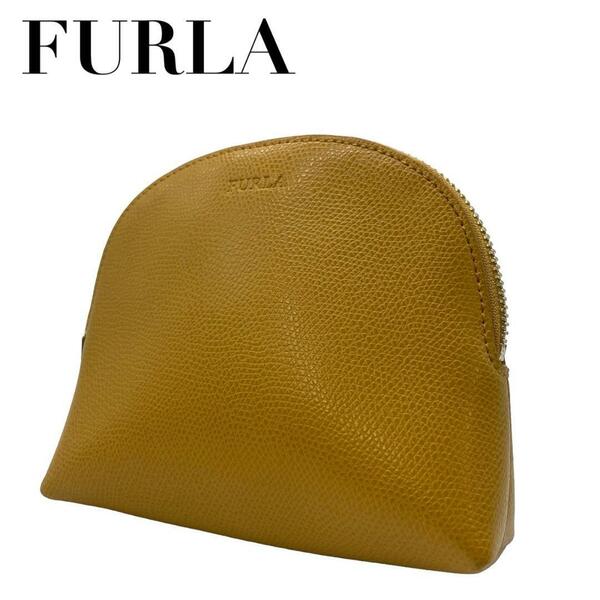 FURLA フルラ　s80　アクセサリーポーチ　イエロー　レザー　メイクポーチ