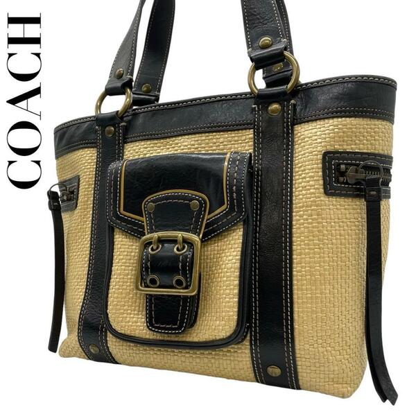 COACH コーチ　s84 ストロー　肩掛け　113 ハンドバッグ　ベージュ