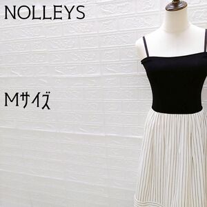 《NOLLEYS》ノーリーズ　キャミソールドッキングワンピース　ストライブ　フレア　日本製　ブラック×アイボリー　Mサイズ