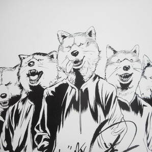 アニメ祭 奥浩哉 MAN WITH A MISSION コラボ複製色紙 メンバーサイン入り いぬやしき イブニング 若干反りあり 小傷ありの画像3