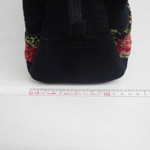 ブランド祭 アーンジョー ハンドバッグ シェニール織 Enjeau 黒 花柄 チャック付き あまり使用していませんの画像9