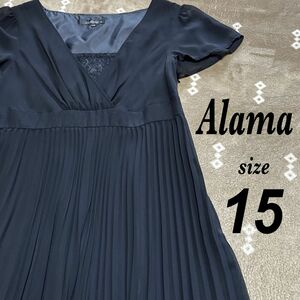 Alama フォーマル ワンピース 黒 ブラック 大きいサイズ 15号 プリーツ