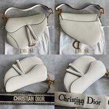 ◆中古美品/付属品◆Christian Dior クリスチャンディオールSaddle サドルバッグ カーフスキン 白ホワイト ロゴショルダーストラップ付き_画像4