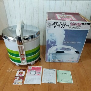 昭和レトロ 未使用 タイガー 炊飯器 電子ジャー 炊きたて JCA-180 一升炊き 10合炊き 長期保管品 マリンストライプ グリーン