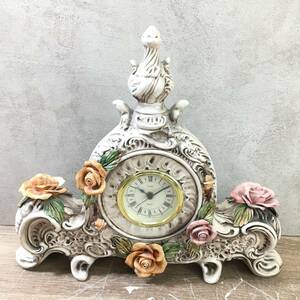 CAPODIMONTE/カボディモンテ 置き時計 ITALY イタリア バラ 置時計 インテリア 洋風 バラ 薔薇 動作確認済 菊HG