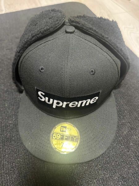 Supreme earflap BOX LOGO NEW ERA black ニューエラ シュプリームキャップ 7 5/8