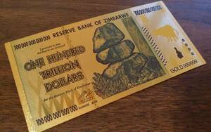 【大人気】ジンバブエドル(100兆ドル) 24k ゴールド ハイパーインフレ紙幣