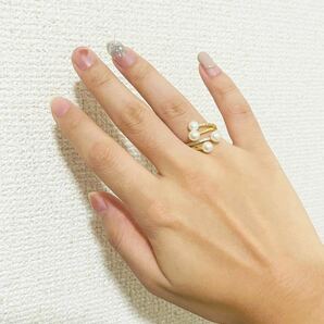 花珠級 本真珠 パールリング 指輪 k18仕上げ ダイヤモンド ベビーパール 最新デザイン フリーサイズ 4.5mmの画像4
