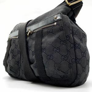 1円 ■人気■ GUCCI グッチ メンズ GG柄 キャンバス ショルダーバッグ ポシェット レザー ブラック 黒 ポーチ ゴールド金具 正規品