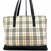 1円 ■現行■ BURBERRY バーバリー ノバチェック キャンバス トートバッグ ハンドバッグ 総柄 ロゴ メンズ レディース 鞄 レザー 黒 正規品_画像2