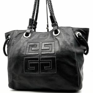 1円 ■大容量A4可■ GIVENCHY ジバンシー ハンドバッグ トートバッグ ブラックレザー 黒 革 ビジネス カジュアル フォーマル メンズ 正規品