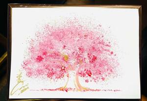 Japan 絵画　桜　模写　幸福の木　日本　Heart 壮風作品　 開運　金運　真作 直筆サイン 油彩画 絵画 インテリア 真作 flower 壮風作品