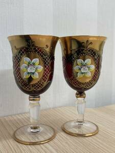  length [15735]venechi Agras 2 customer wine glass floral print gold paint 