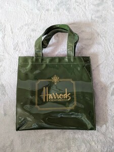 Harrods ハロッズ トートバッグ エナメル グリーン