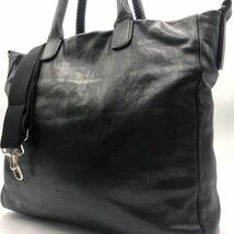 1円【美品】GIORGIO ARMANI ジョルジオアルマーニ トートバッグ ショルダー 2way メンズ ビジネス A4可 ロゴ レザー 本革 黒 通勤 書類 鞄_画像1