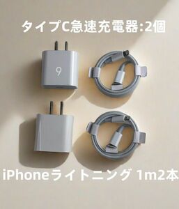@充電器2個 1m2本 iPhone タイプC 急速 品質 品質 ライトニングケーブル 本日発送 データ転送ケーブル (3eB)