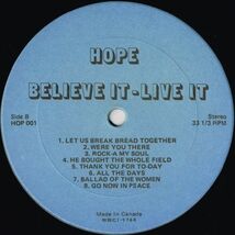 Hope / Believe It-Live It（World）1982? CA LP_画像4
