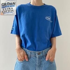 GF482 90s Intel インテル ロゴ CPU Tシャツ IT系 企業 古着 ビンテージ M サイズ GILDAN タグ オーベクブルー 色