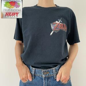 GF510 任天堂64 90s ゲームT Tシャツ ゼルダの伝説 時のオカリナ 古着 ビンテージ Sサイズ FRUIT OF THE BLOM タグ パイングリーン色