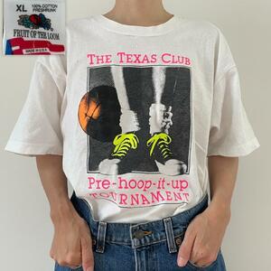 GF553 Tシャツ バスケ NBA Hoop It Up 蛍光 フォト 90s 古着 ビンテージ XLサイズ フルーツオブザルームタグ ホワイト色