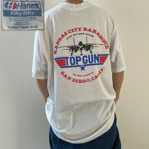 GF554 80s 1986年 トップガン Tシャツ TOP GUN ムービーT 映画 当時 古着 ビンテージ XL サイズ ヘインズタグ ホワイト色