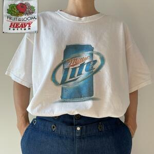 GF557 Tシャツ 00s ビール ミラーライト Miller Lite 企業 古着 ビンテージ XLサイズフルーツオブザルームタグ ホワイト色