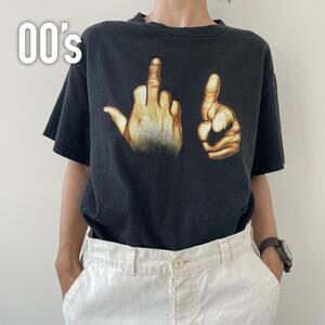 GF571 00s ASAP FUCK YOU FINGER Tシャツ ファック 古着 ビンテージ M サイズ タグ欠損 ブラック色