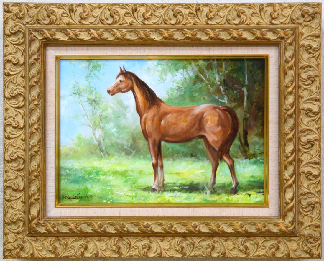 Peinture à l'huile de cheval Suzuki Masateru, Taille F4, Objet rare [Authentique garanti] Kotake Art, Peinture, Peinture à l'huile, Nature, Peinture de paysage