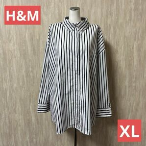 H&M★ネイビー×白 ストライプシャツ