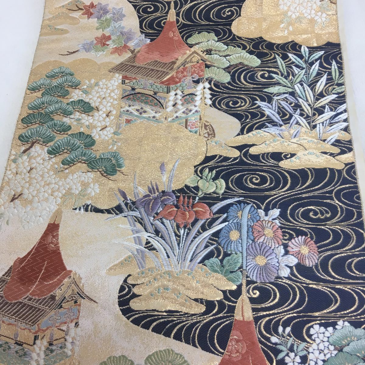 正絹袋帯 金糸使用京都祇園祭り絵柄 約31×420cm アンティーク | JChere