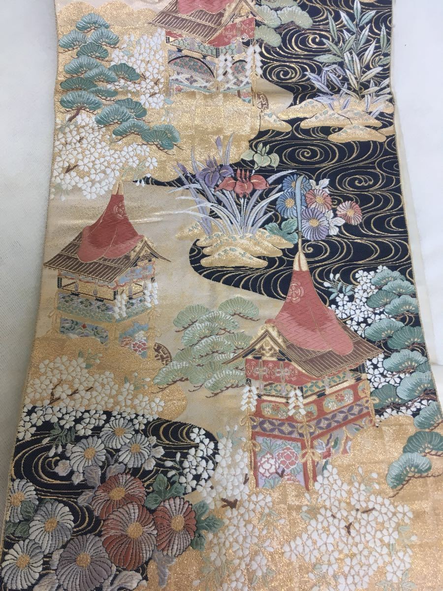 正絹袋帯 金糸使用京都祇園祭り絵柄 約31×420cm アンティーク | JChere