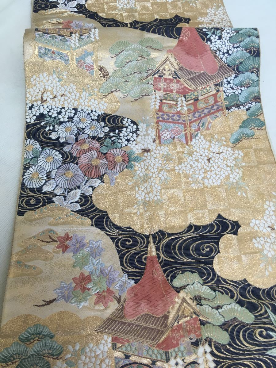 正絹袋帯 金糸使用京都祇園祭り絵柄 約31×420cm アンティーク | JChere