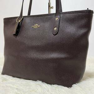 1円〜【美品】COACH コーチ 希少色　パープル　メンズ　トートバッグ サフィアーノレザー 肩掛け ビジネス ブリーフ ロゴ金具　ショルダー