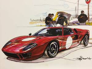 【正規品 絶版】Bowイラスト フォード GT40 カーマガジン 291 Ford GT40 アンティーク クラシックカー 旧車 絵