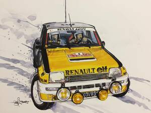 【正規品 絶版】Bowイラスト ルノー5 ターボ カーマガジン 204 Renault 5 Turbo アンティーク インテリア クラシックカー 旧車 絵