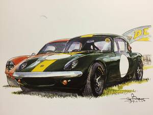 【正規品 絶版】Bowイラスト ロータス エラン 26R カーマガジン 242 Lotus Elan 26R アンティーク インテリア クラシックカー 旧車 絵