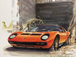 【正規品 絶版】Bowイラスト ランボルギーニ ミウラ カーマガジン 279 Lamborghini Miura クラシックカー 旧車 絵