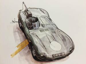 【正規品 絶版】Bowイラスト ジャガー Dタイプ カーマガジン 97 Jaguar D Type クラシックカー 旧車 絵