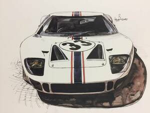 【正規品 絶版】Bowイラスト フォード GT40 カーマガジン 88 Ford GT40 アンティーク インテリア クラシックカー 旧車 絵