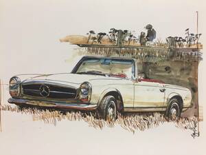 【正規品 絶版】Bowイラスト メルセデスベンツ 450SL カーマガジン 5 Mercedes-Benz 450SL アンティーク クラシックカー 旧車 絵