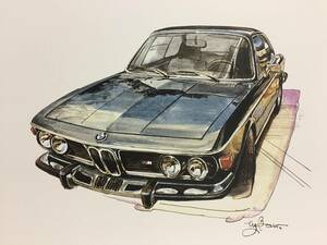 【正規品 絶版】Bowイラスト BMW 3.0CS カーマガジン 48 アンティーク インテリア クラシックカー 旧車 絵