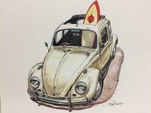 【正規品 絶版】Bowイラスト フォルクスワーゲン ビートル カーマガジン 39 VW Beetle アンティーク クラシックカー 旧車 絵