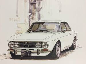 【正規品 絶版】Bowイラスト アルファロメオ 2000GTV カーマガジン 135 Alfa Romeo Giulia 2000GTV アンティーク クラシックカー 旧車 絵